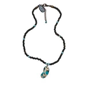 Beaded Brown and teal flip flop necklace